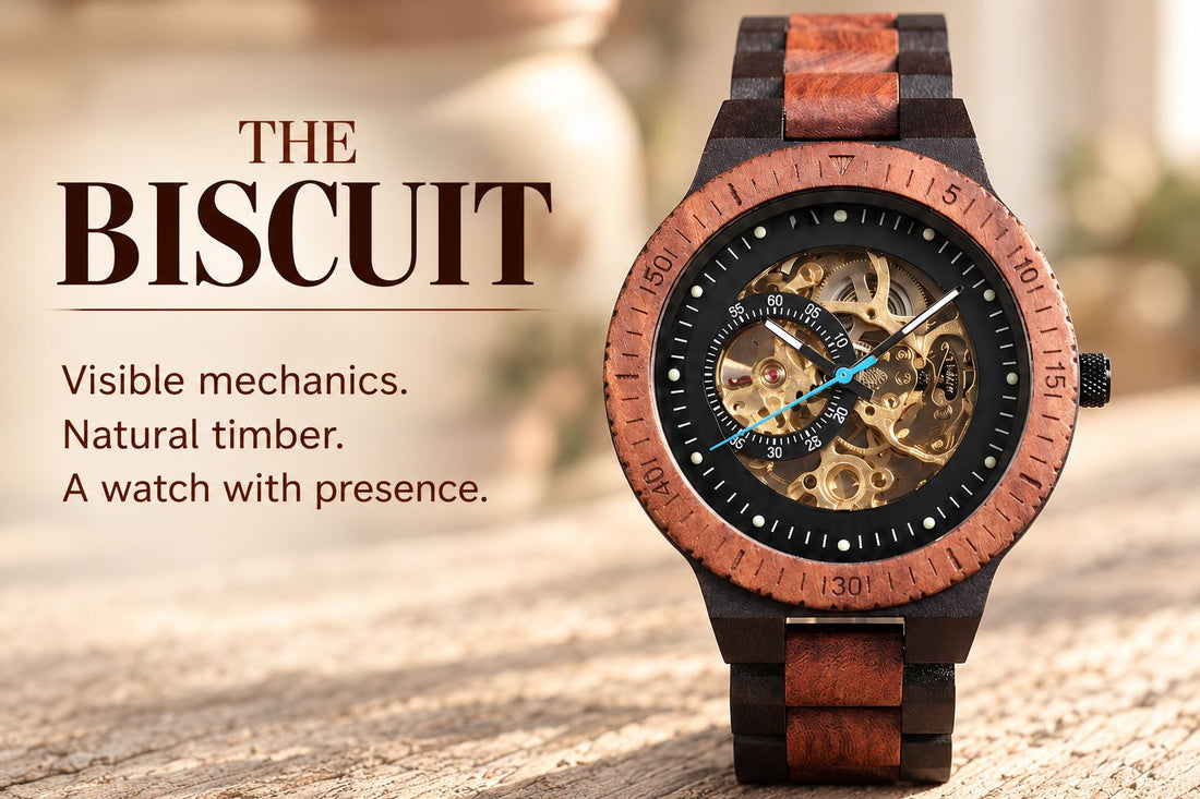 Image of feature wood watch for men, The Biscuit 