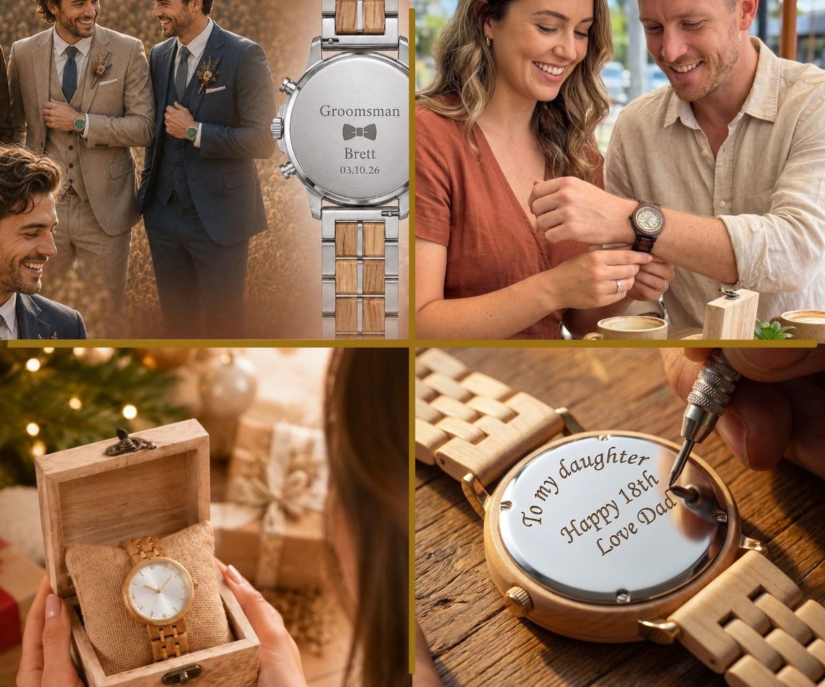 Wooden watch engraved gift ideas personalised