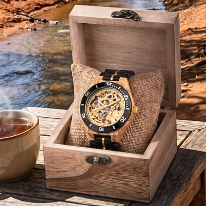 wood watch in gift box for men.