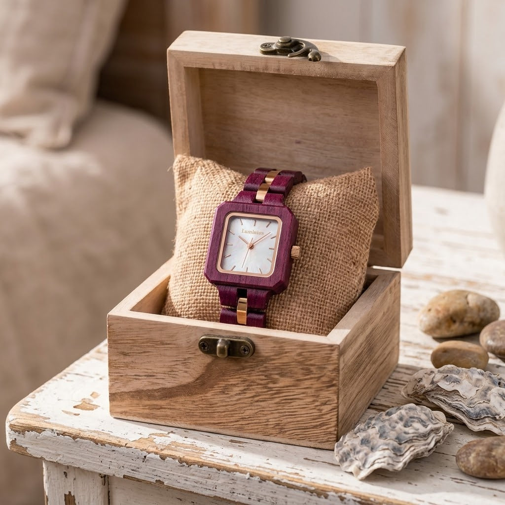 The Rosewood in its wooden Luminius watch box